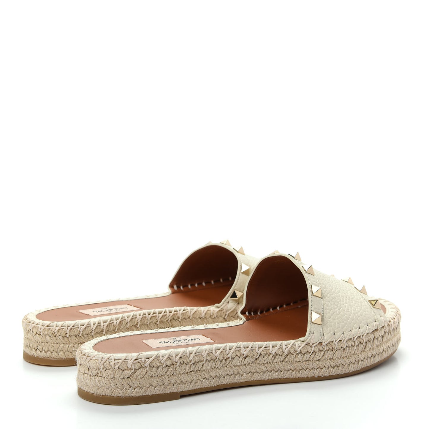 Canvas Rockstud Espadrille Flat Slide Sandals 38 White