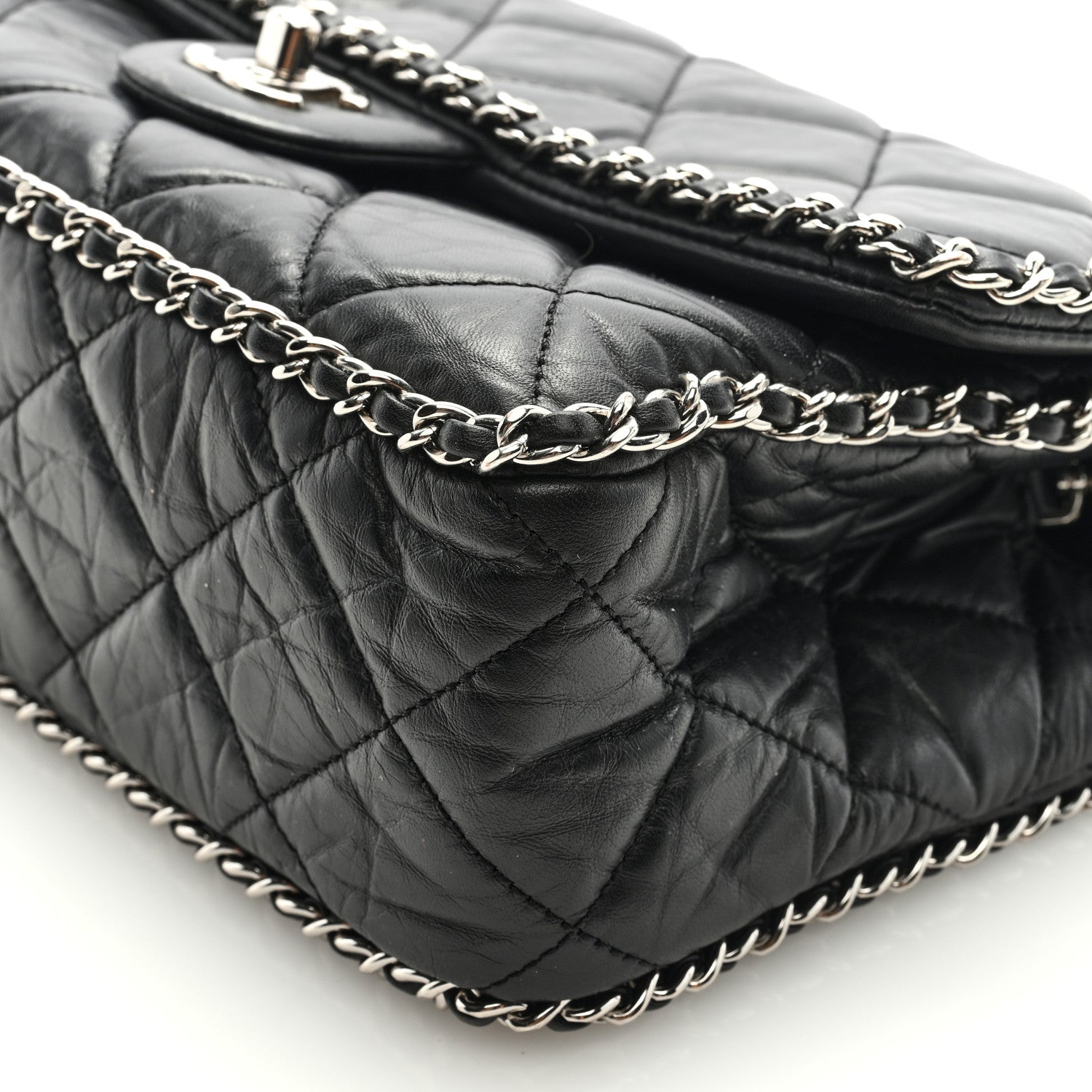 Chanel Crumpled Calfskin Medium Chain All Over Flap Black 8 of 8