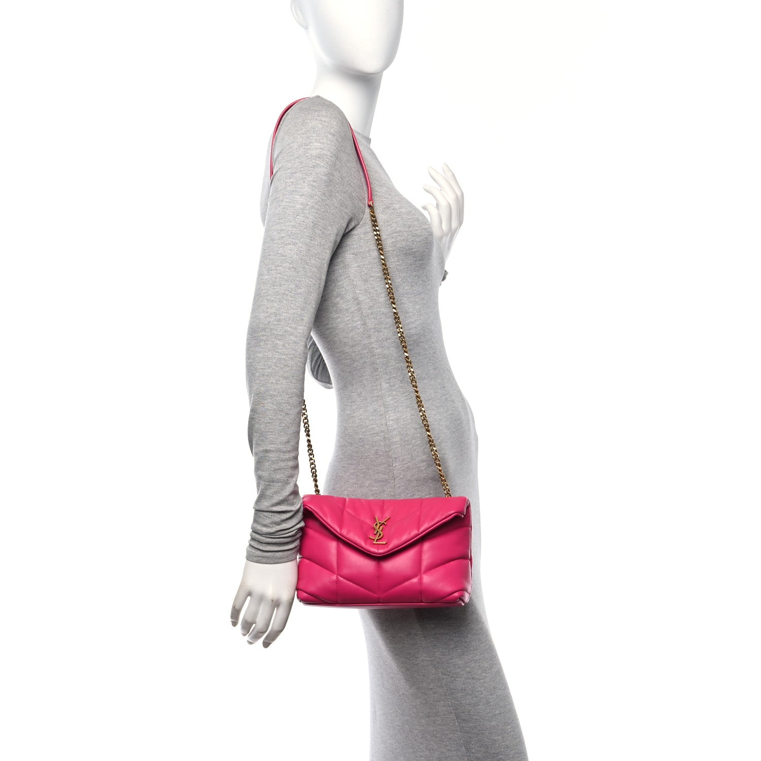 Saint Laurent Lambskin Quilted Toy Loulou Puffer Monogram Chain Satchel Bubblegum 2 of 12