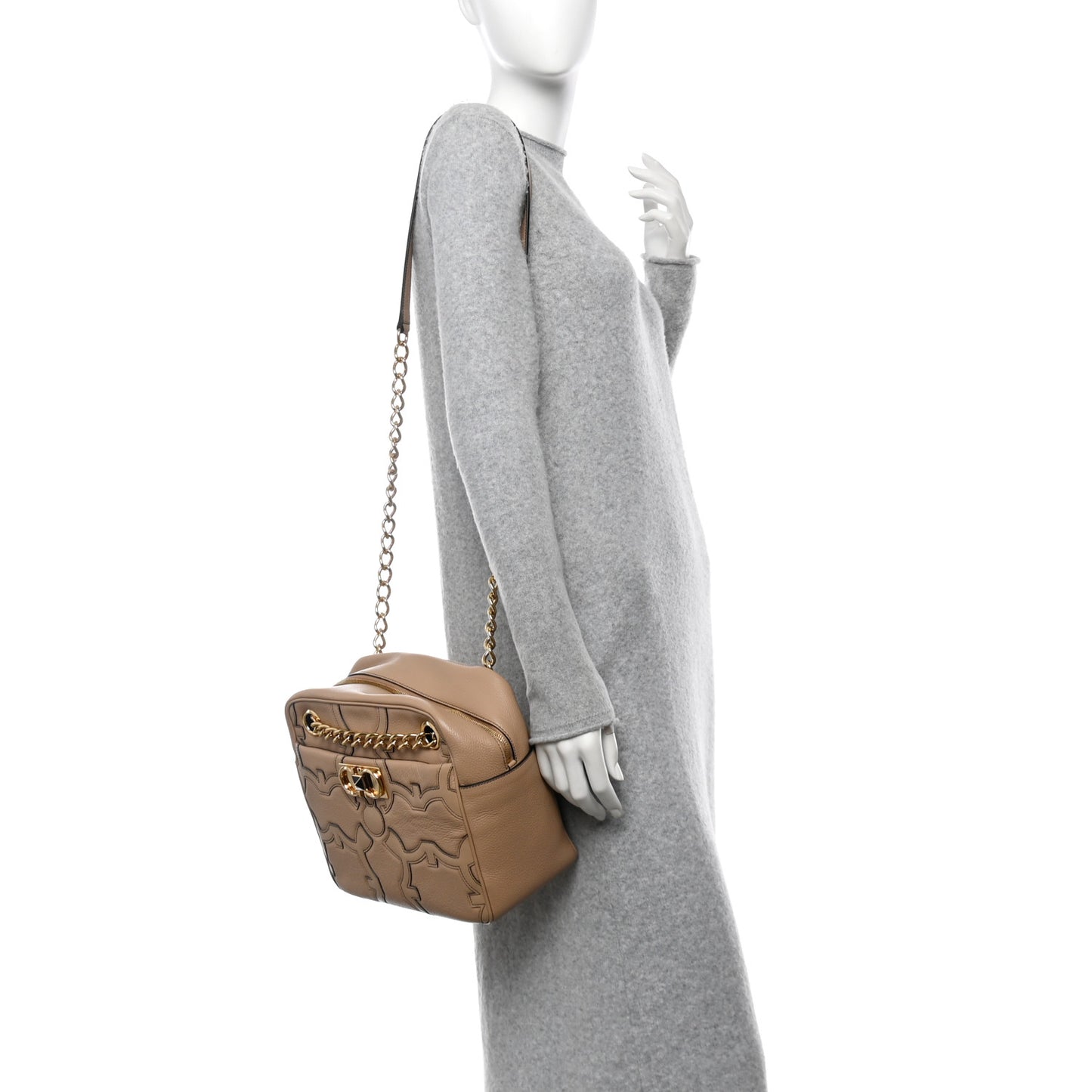 Calfskin Gancini Shoulder Bag Beige