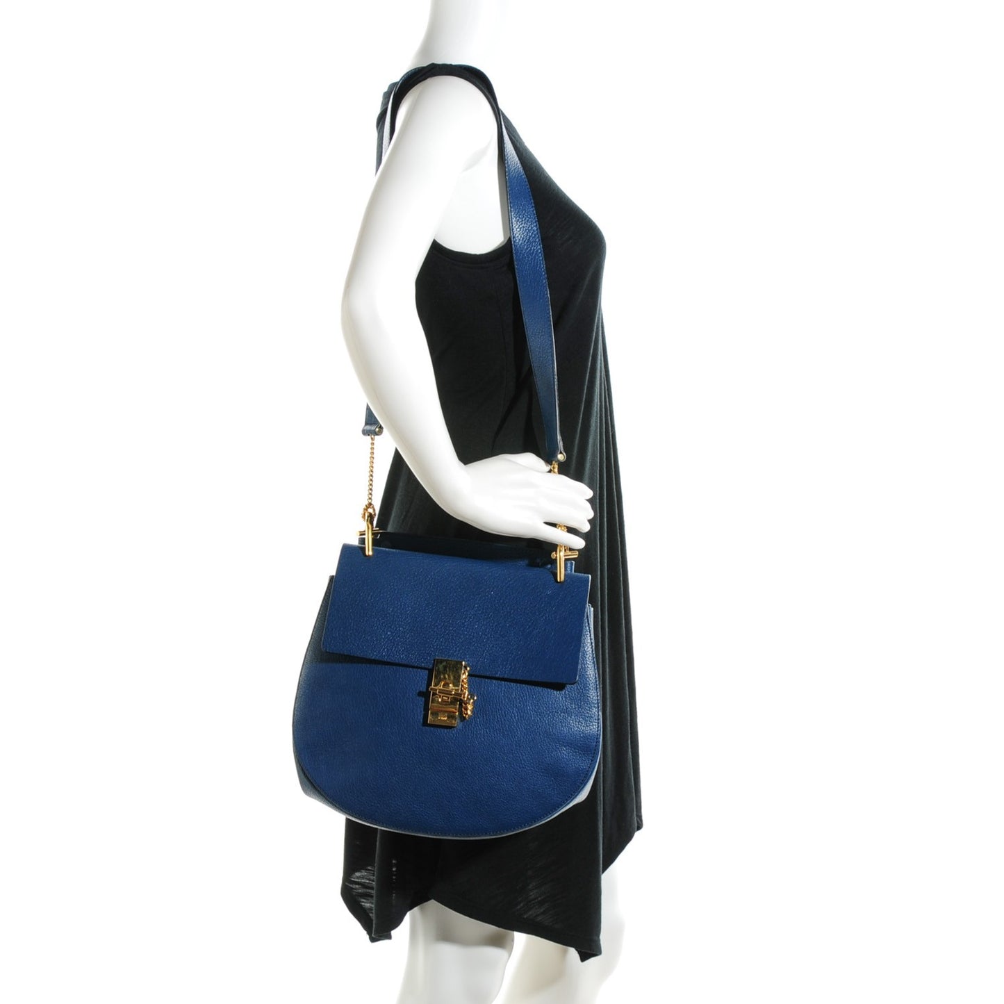 Grained Lambskin Large Drew Shoulder Bag Factory Blue