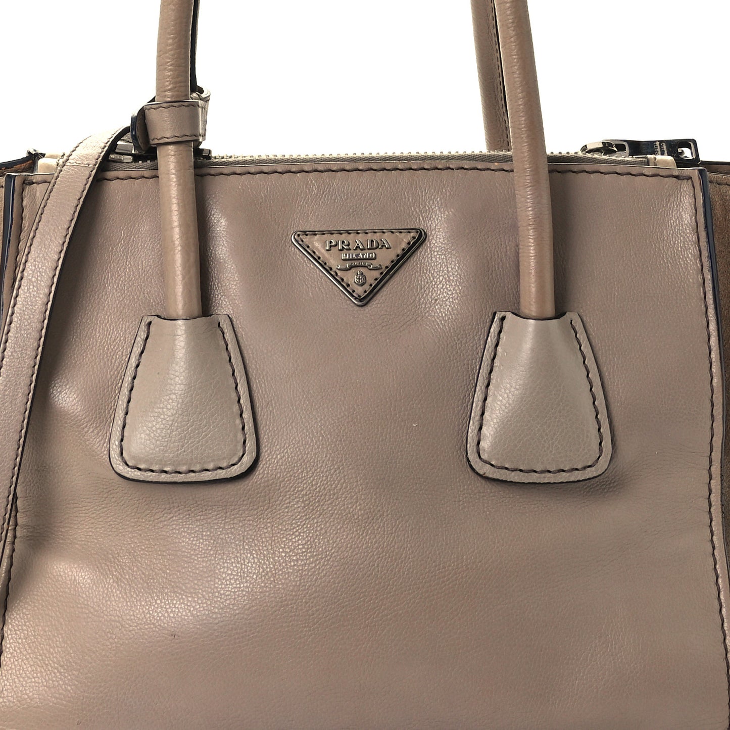 Glace Calf Suede Twin Pocket Tote Pomice
