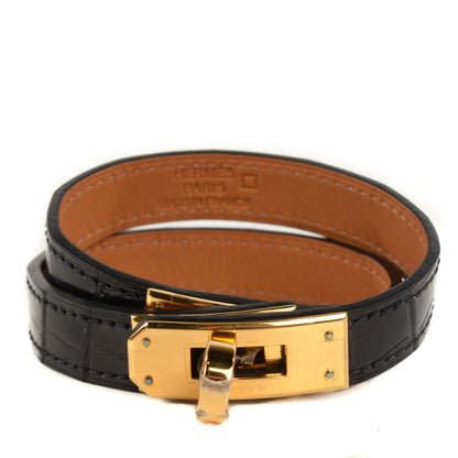 Hermes Shiny Alligator Kelly Double Tour Bracelet S Black 1 of 9