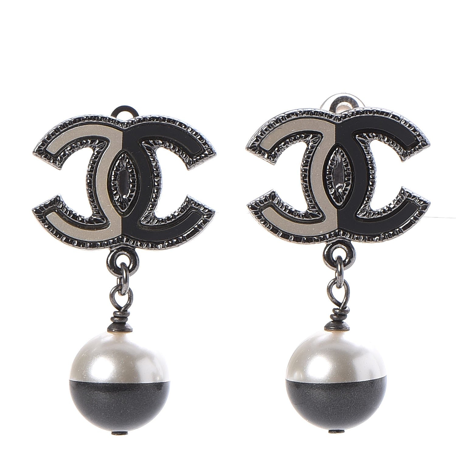 Chanel Ruthenium Resin CC Drop Clip On Earrings Dark Grey 1 of 5