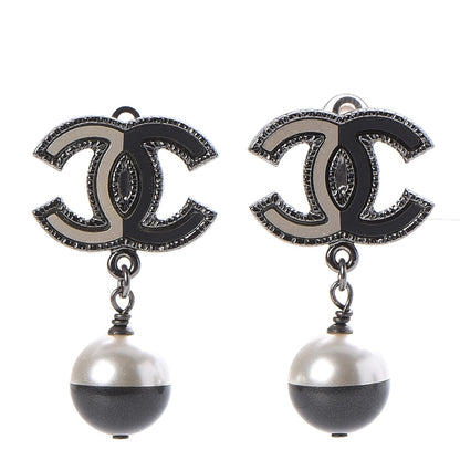 Chanel Ruthenium Resin CC Drop Clip On Earrings Dark Grey 1 of 5