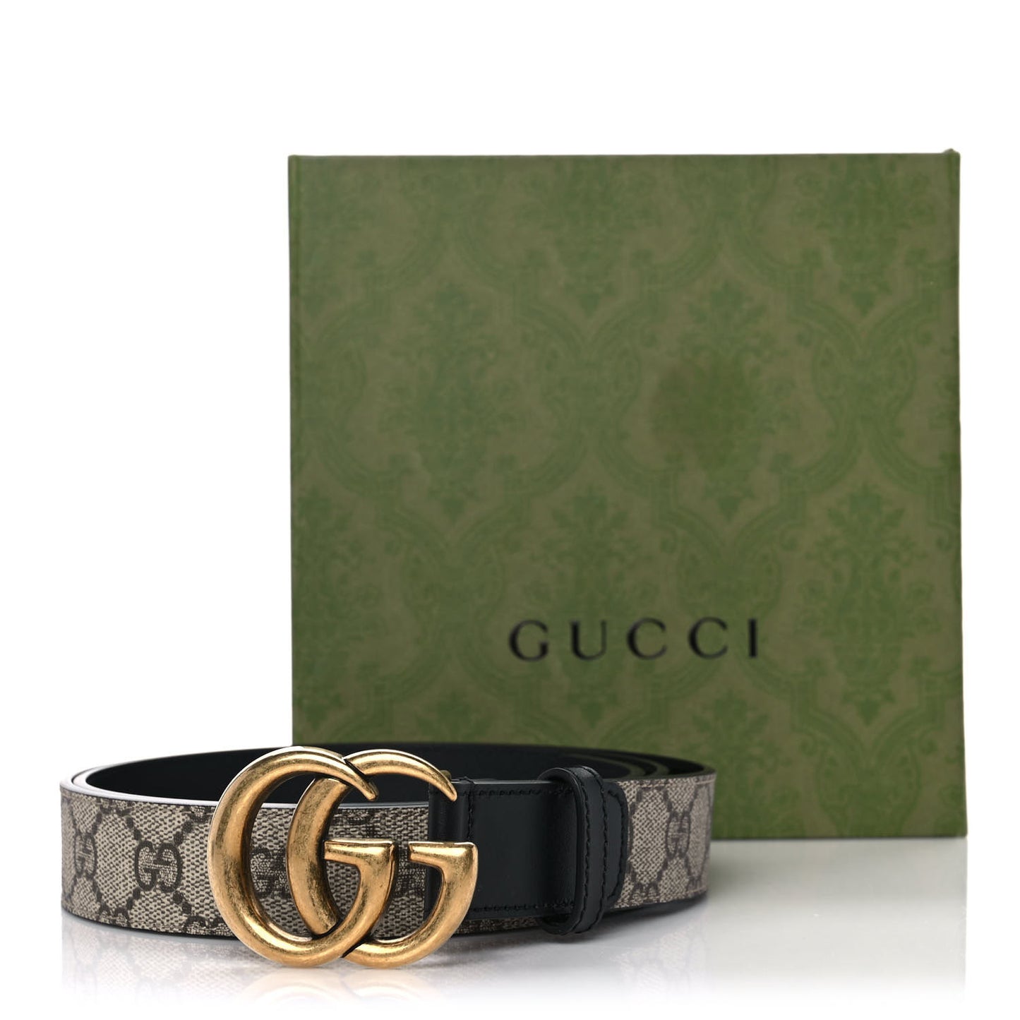 GG Supreme Monogram Matte Plutone Calfskin Double G 30mm Belt 105 42 Beige Ebony Black