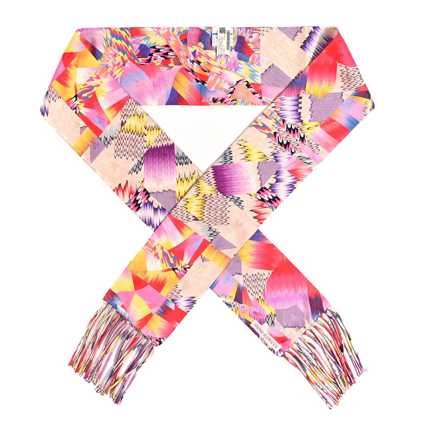 Hermes Silk Marble Fringed Muffler Rose Multicolor 1 of 4