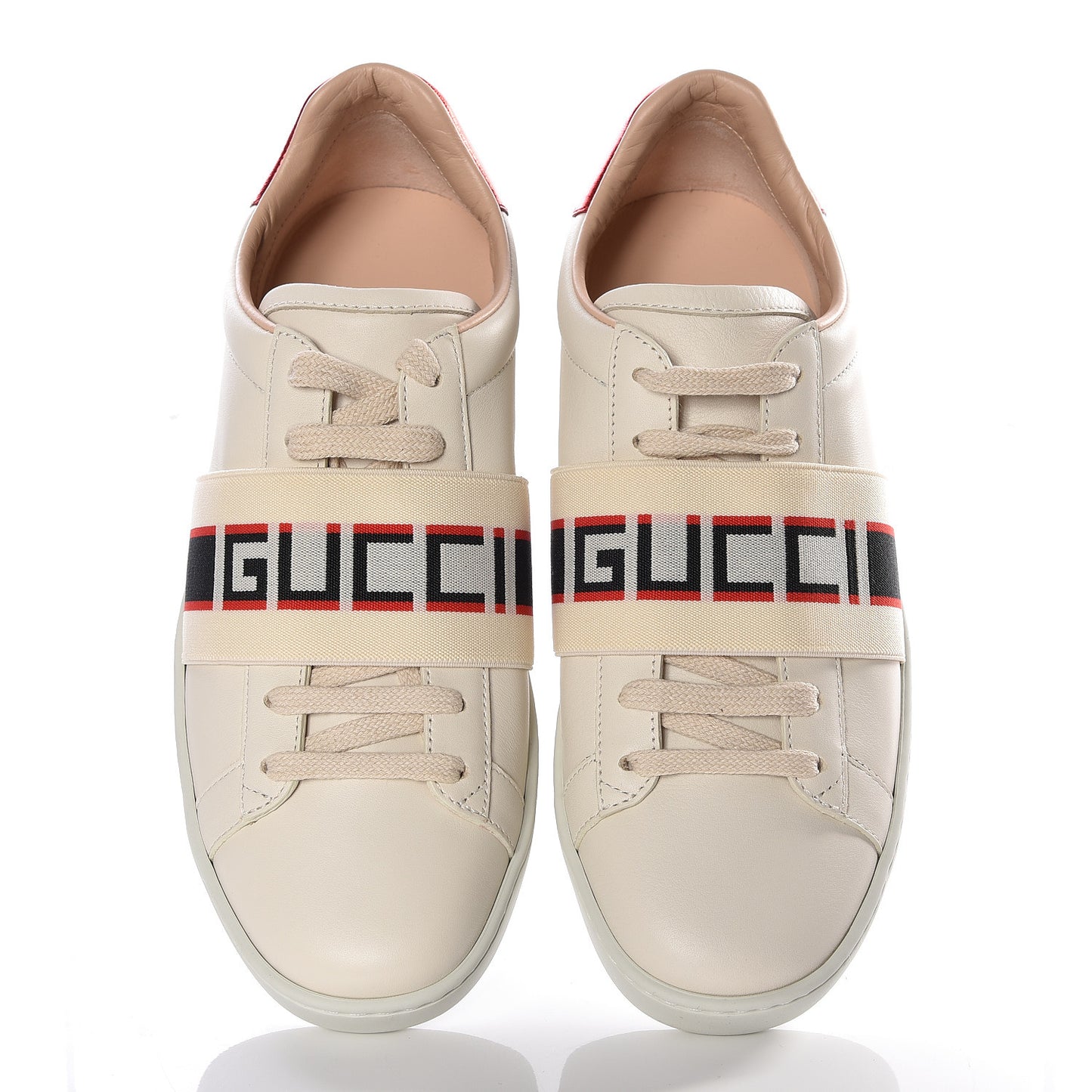 Calfskin Stripe Womens New Ace Sneakers 36.5 New Mystic White Ecru Red Flame
