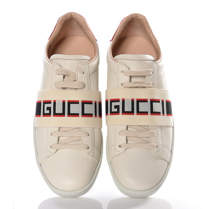 Gucci Calfskin Stripe Womens New Ace Sneakers 36.5 New Mystic White Ecru Red Flame 4 of 12