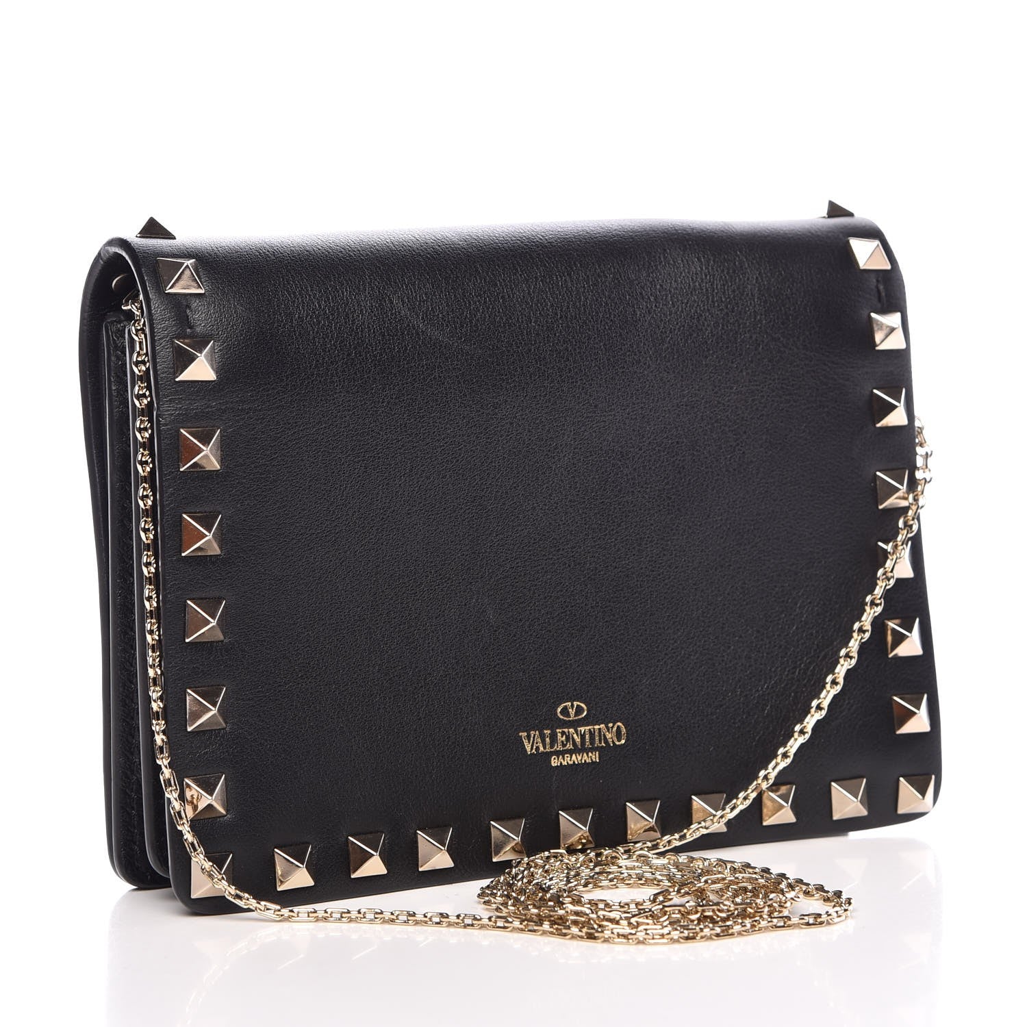 Valentino Garavani Calfskin Rockstud Wallet on Chain Black 3 of 7