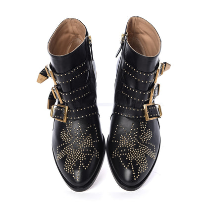 Chloe Nappa Sheepskin Studded Susanna Ankle Boots 39 Black 5 of 8