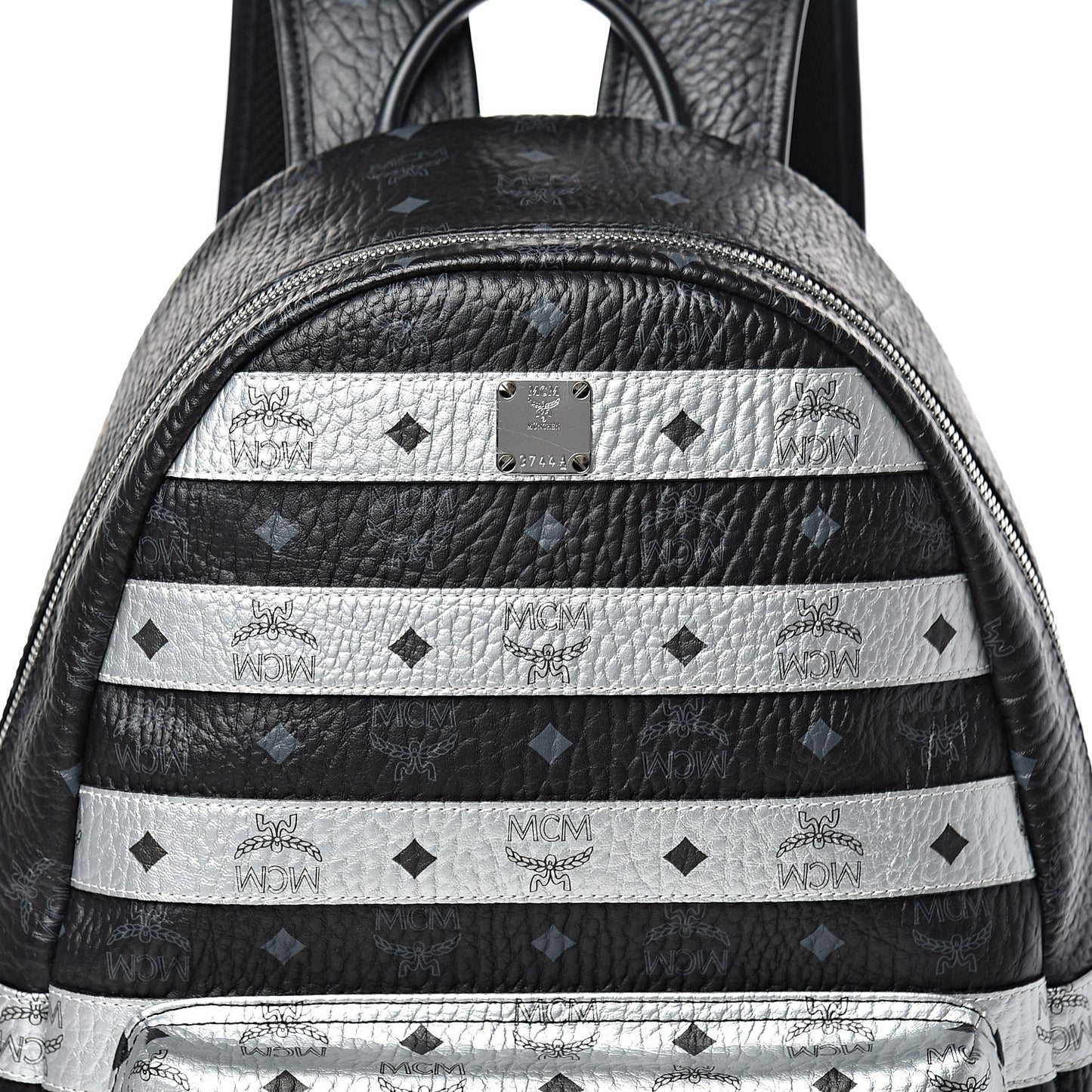 Metallic Visetos Striped Medium Stark Backpack Silver Black