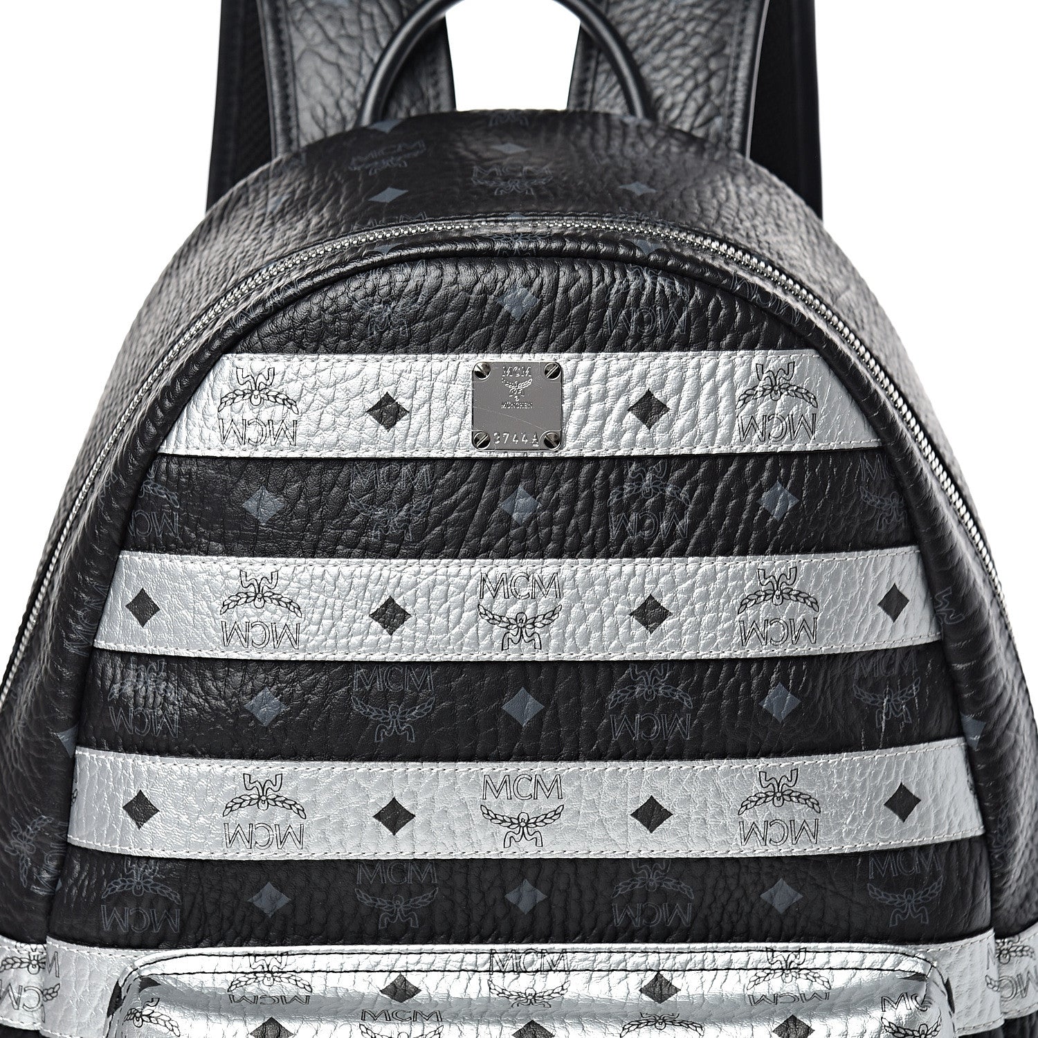 MCM Metallic Visetos Striped Medium Stark Backpack Silver Black 7 of 9