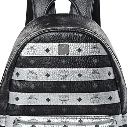 MCM Metallic Visetos Striped Medium Stark Backpack Silver Black 7 of 9