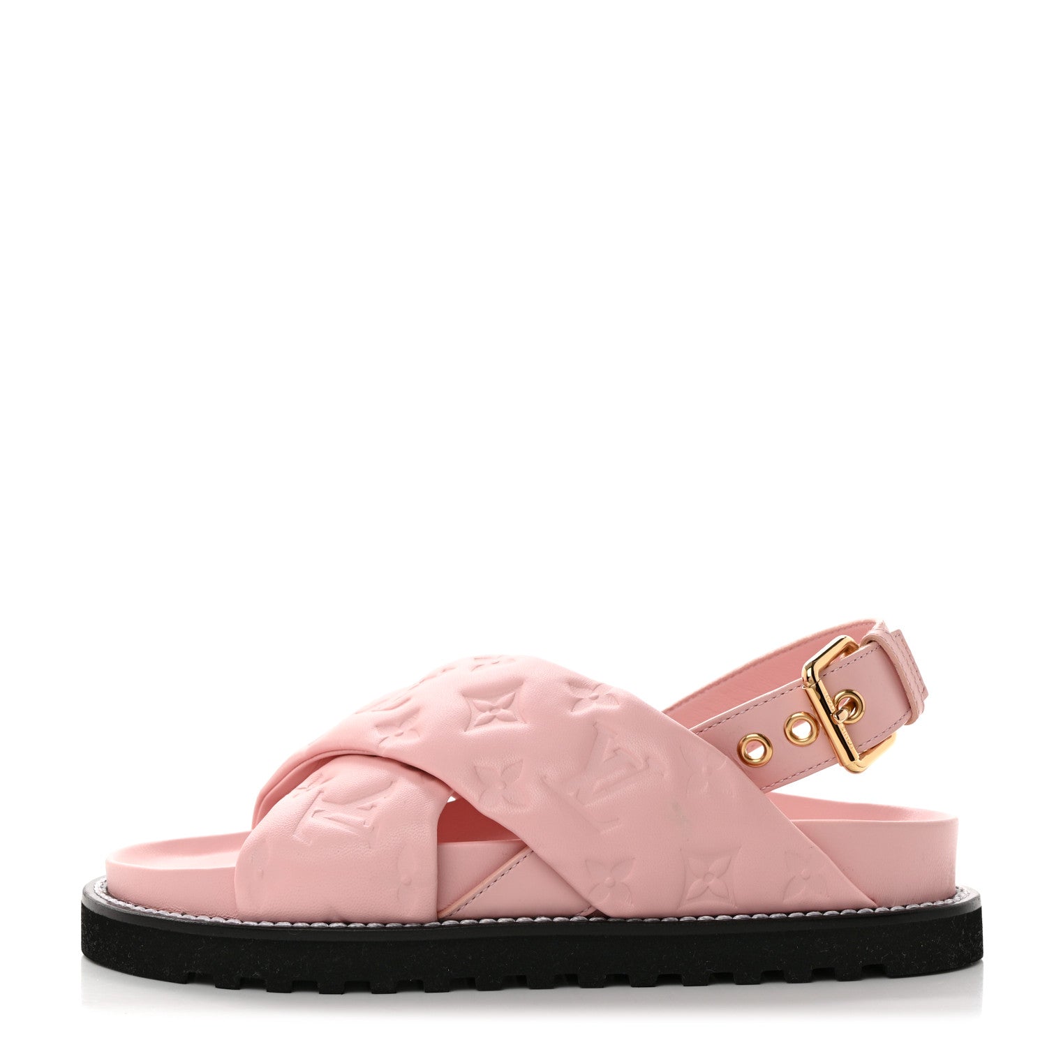 Louis Vuitton Lambskin Monogram Embossed Paseo Flat Comfort Sandals 37 Rose Clair 1 of 9