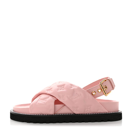 Louis Vuitton Lambskin Monogram Embossed Paseo Flat Comfort Sandals 37 Rose Clair 1 of 9