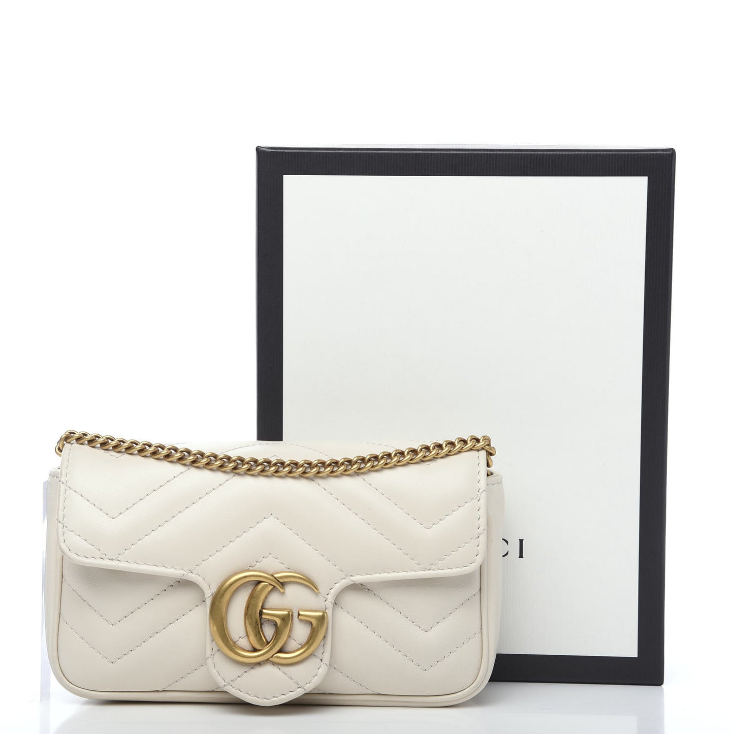 Calfskin Matelasse Super Mini GG Marmont Shoulder Bag White