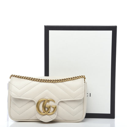 Gucci Calfskin Matelasse Super Mini GG Marmont Shoulder Bag White 11 of 11