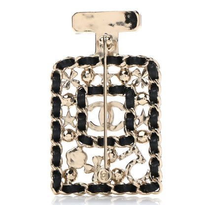 Chanel Lambskin Pearl Quilted Chain CC Perfume Bottle Brooch Gold 3 of 6