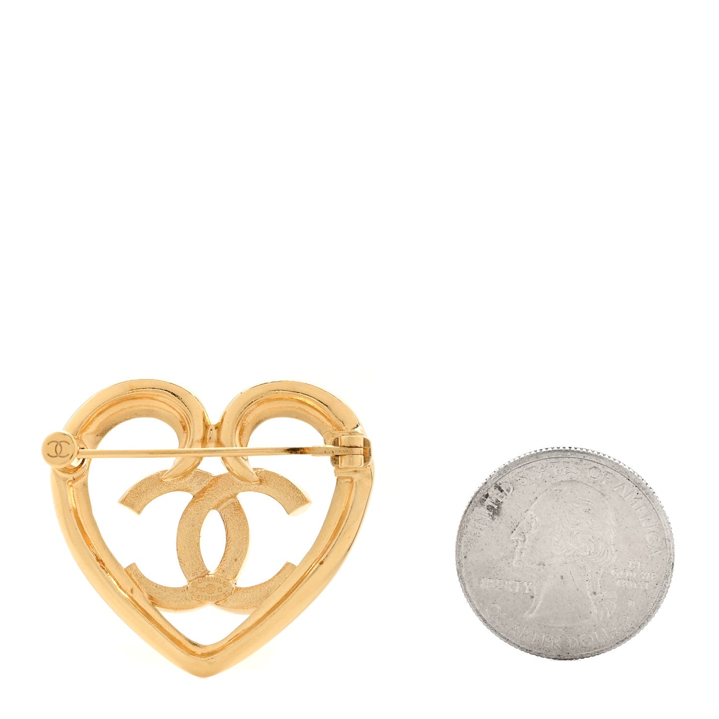 Metal Crystal CC Logo Heart Brooch Gold