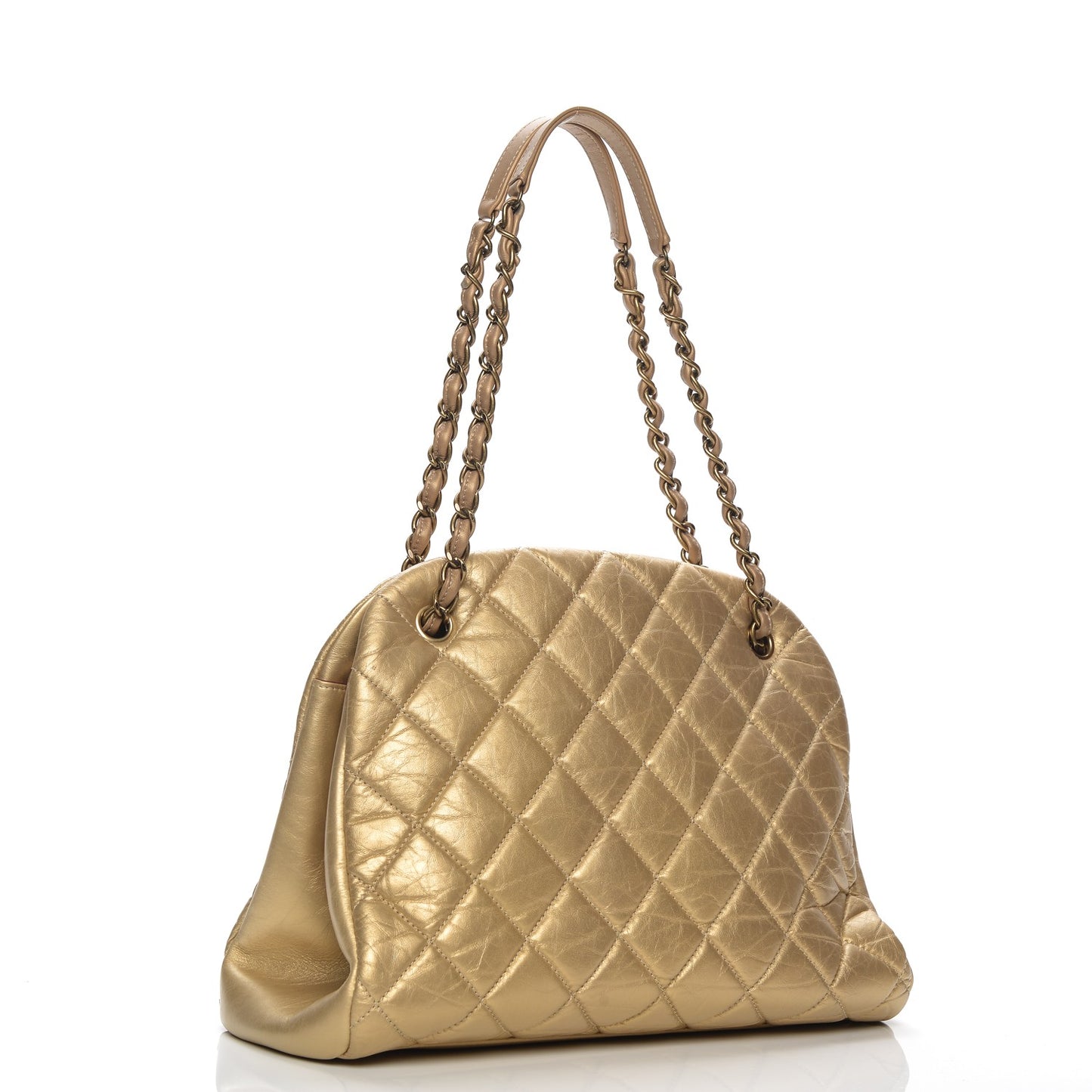 Calfskin Large Just Mademoiselle Bowling Bag Gold