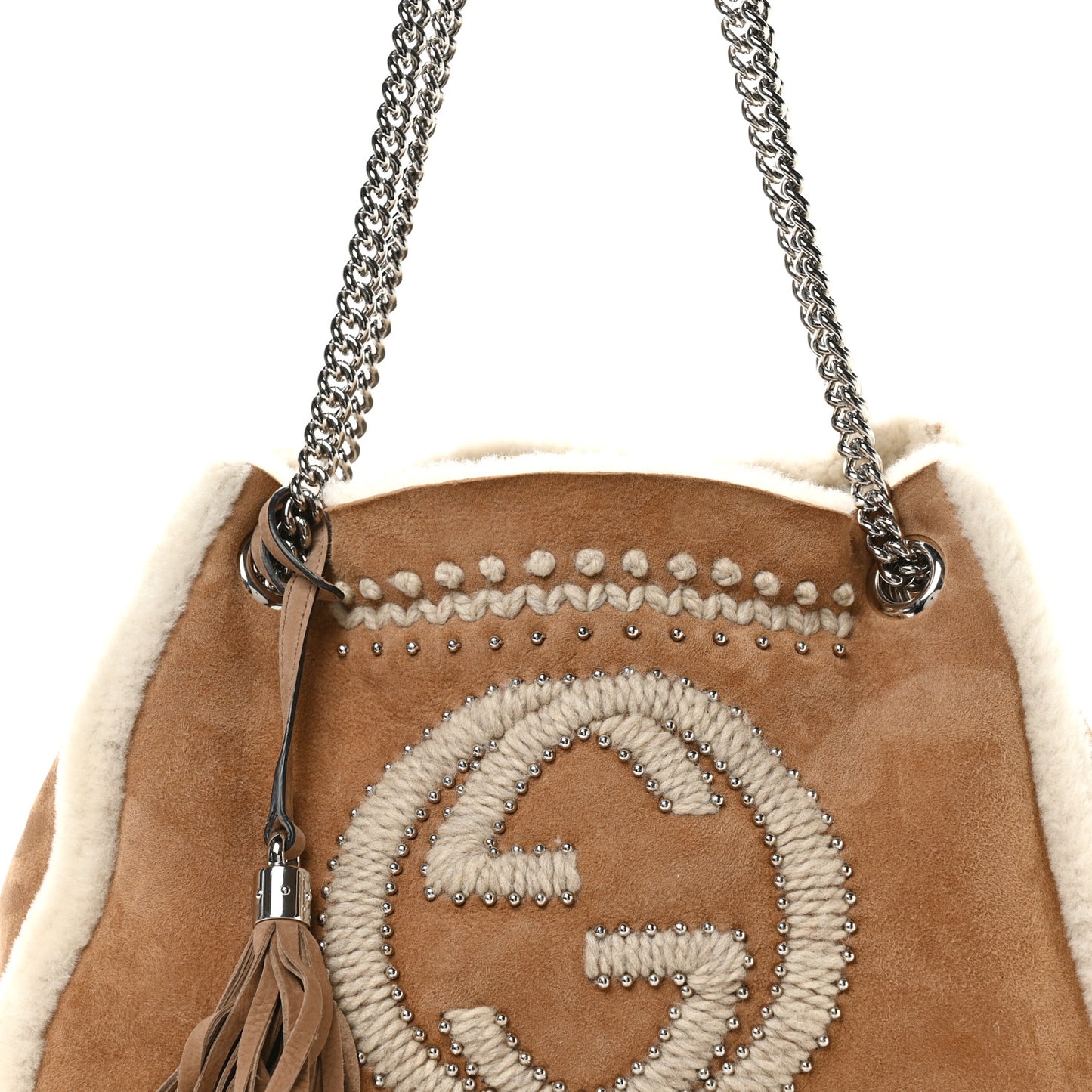 Suede Shearling Medium Soho Chain Shoulder Bag Brown