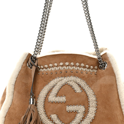Gucci Suede Shearling Medium Soho Chain Shoulder Bag Brown 9 of 12