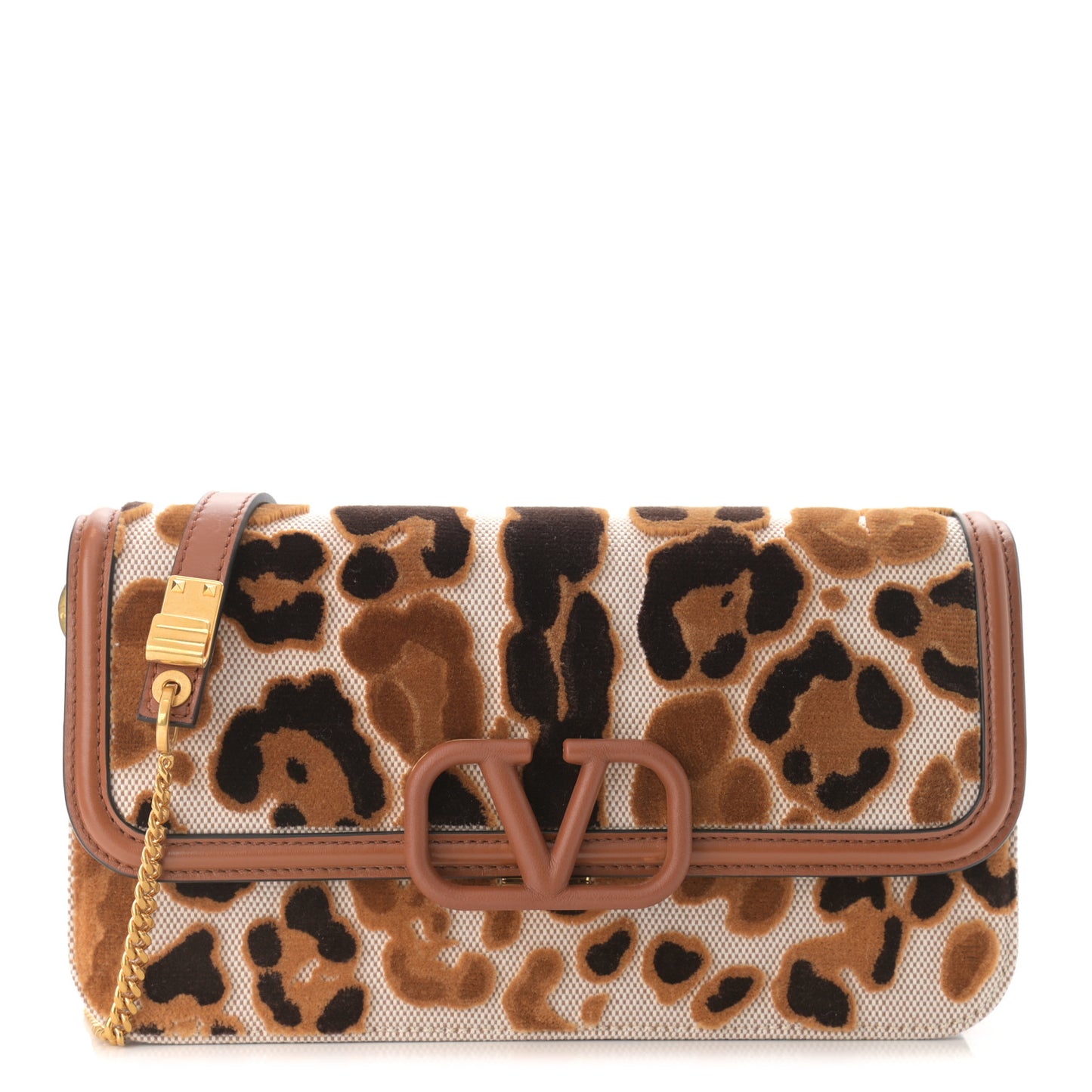 Canvas Leopard Print VSling Clutch With Shoulder Strap Bag