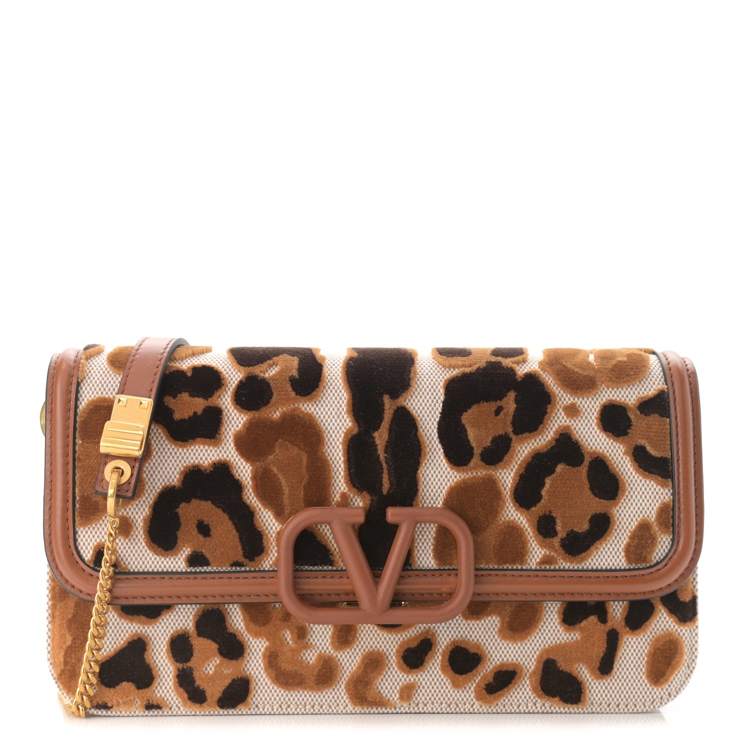 Valentino Garavani Canvas Leopard Print VSling Clutch With Shoulder Strap Bag 1 of 9