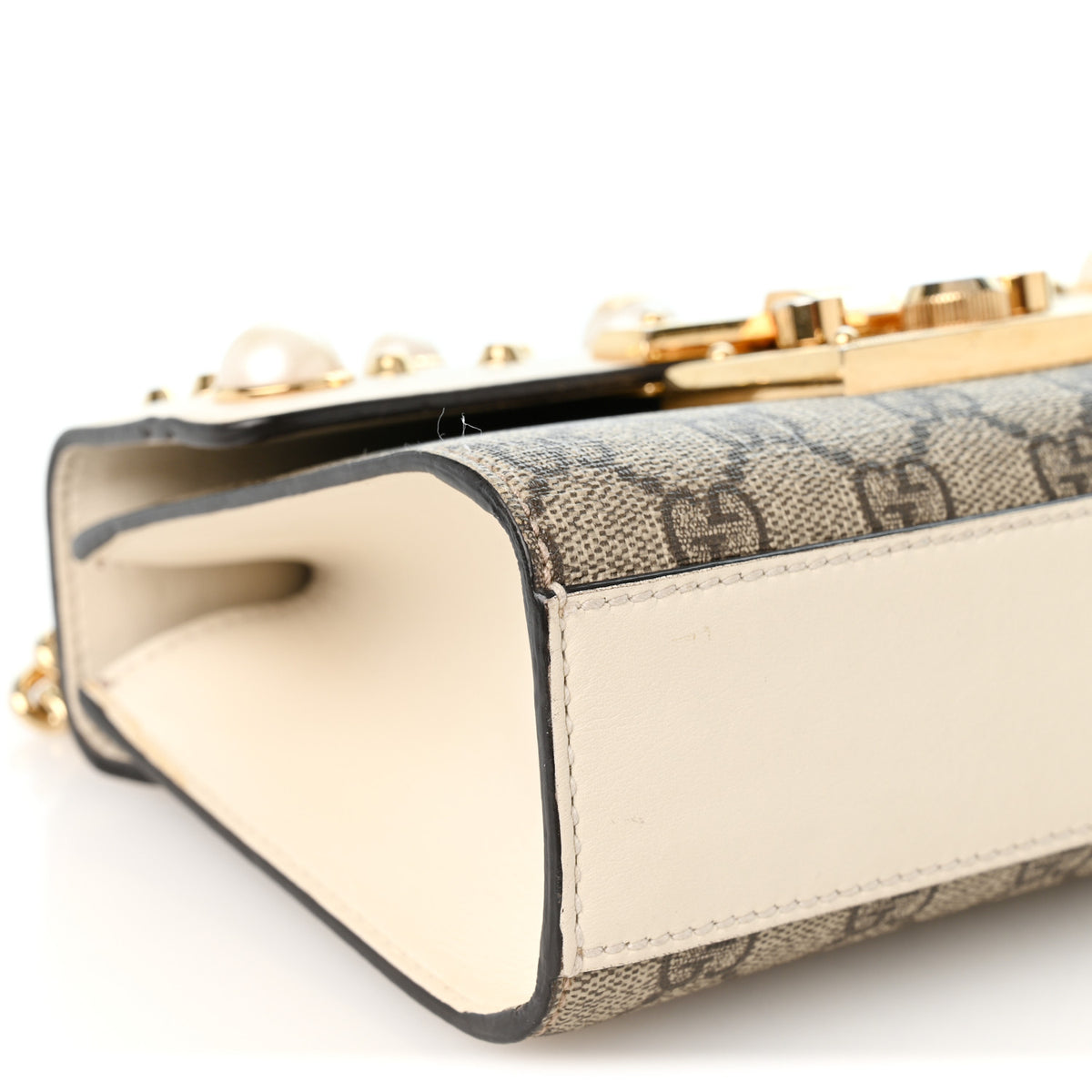 GG Supreme Monogram Studded Small Padlock Shoulder Bag White