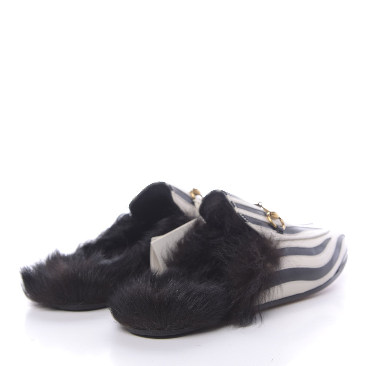 Gucci Malaga Kid Fur Zebra Inlay Womens Princetown Slippers 39 Mystic White Black 4 of 8