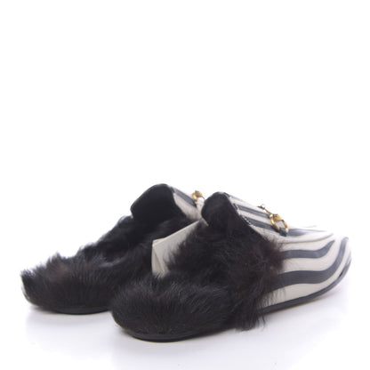 Gucci Malaga Kid Fur Zebra Inlay Womens Princetown Slippers 39 Mystic White Black 4 of 8