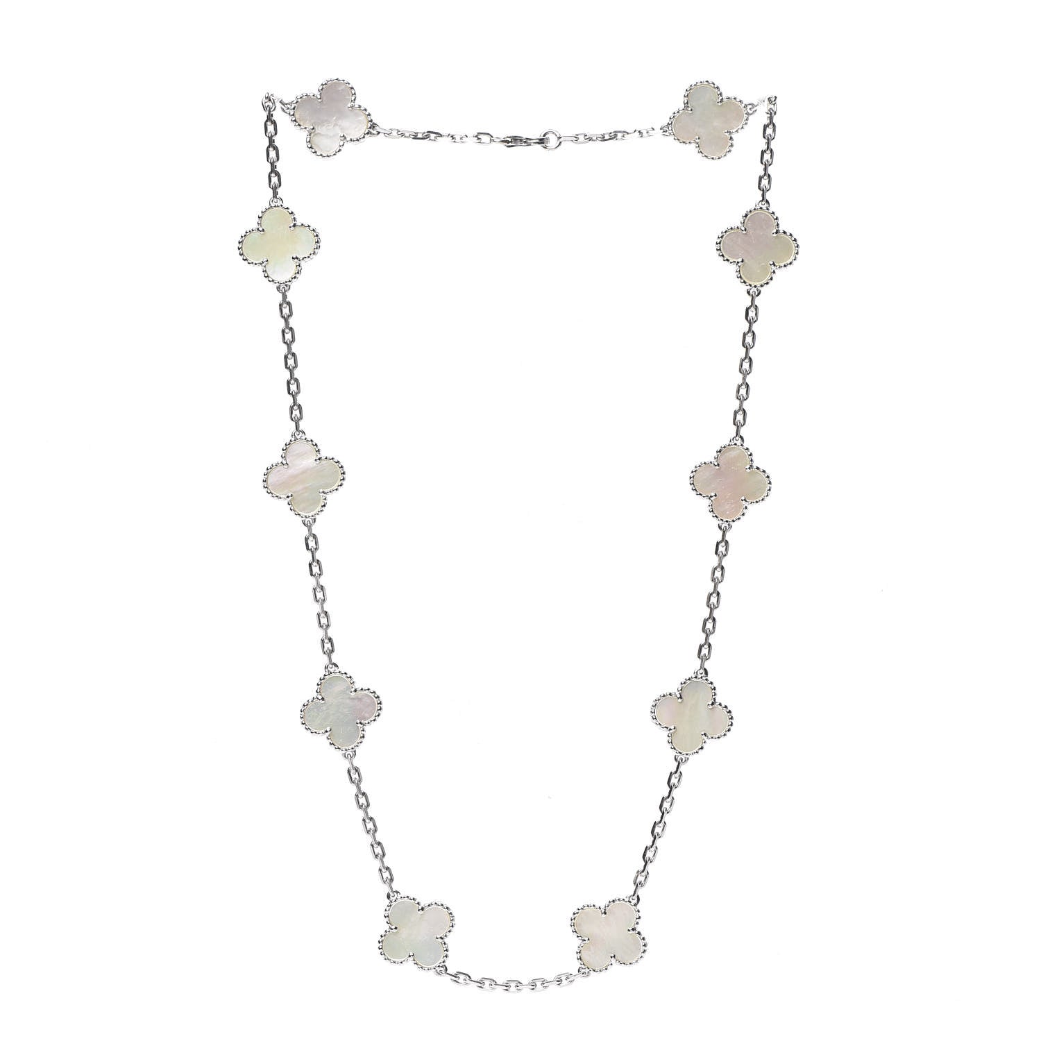 Van Cleef & Arpels 18K White Gold Mother of Pearl 10 Motifs Vintage Alhambra Necklace 3 of 4