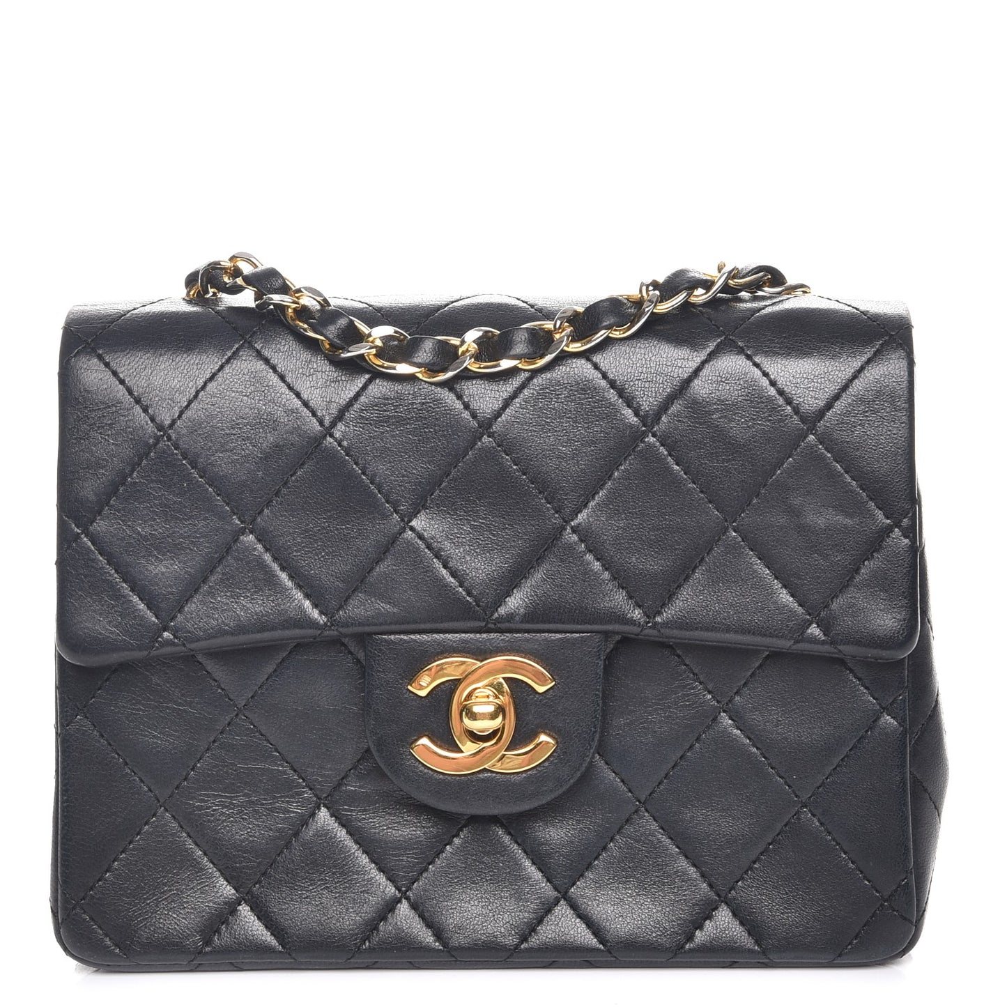 Lambskin Quilted Mini Square Flap Black