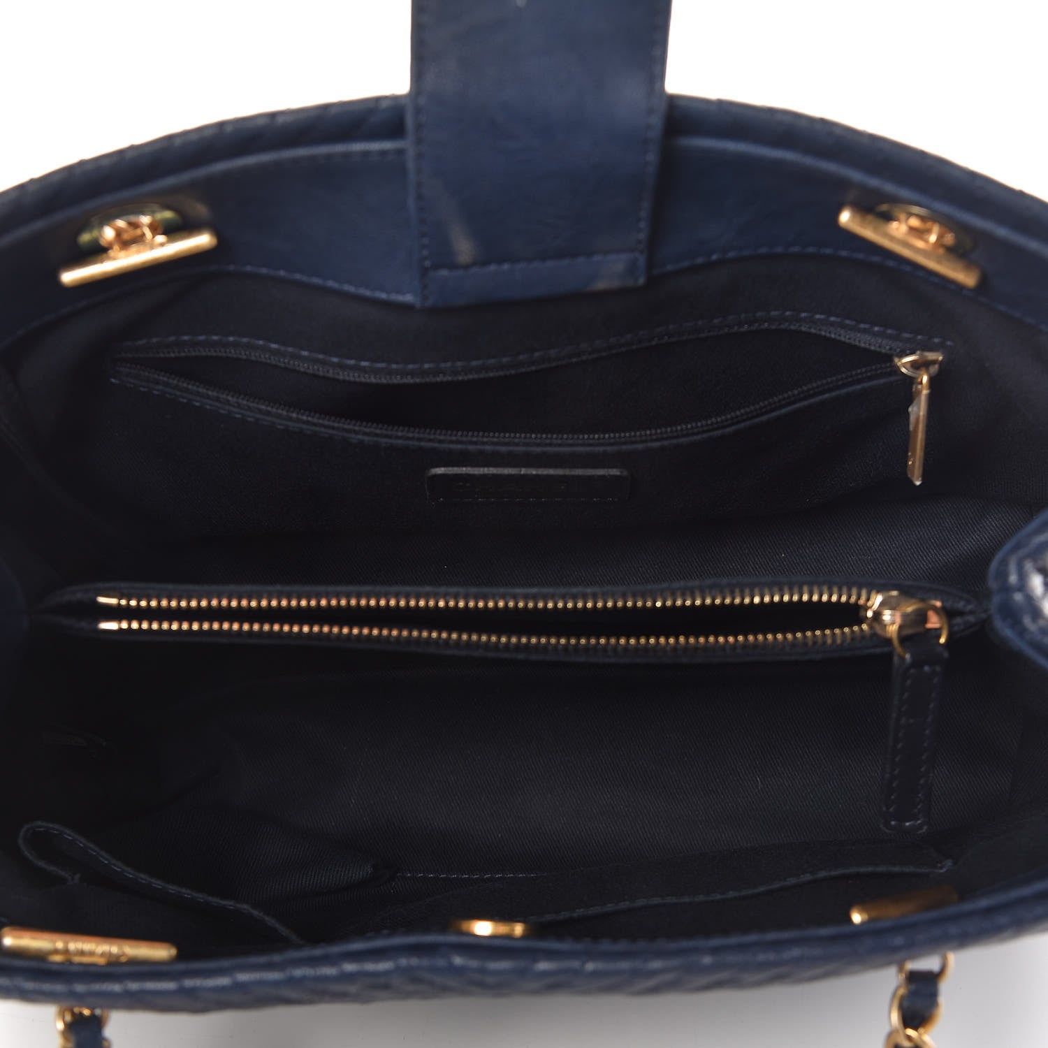 Chanel Wrinkled Lambskin Chevron Quilted Surpique Tote Navy Blue 5 of 13