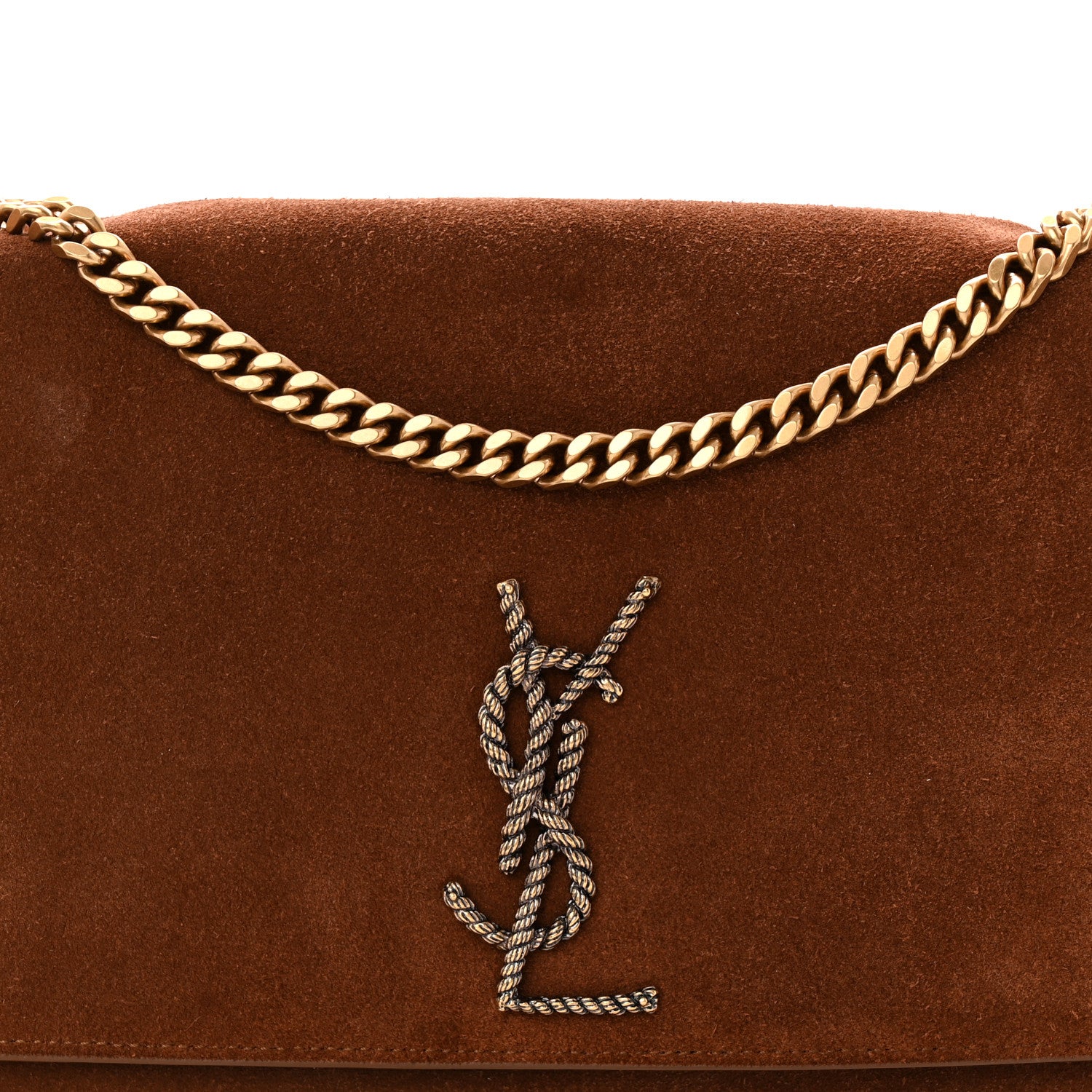 SAINT LAURENT ショルダーバッグ ブラウン Saint Laurent Suede Braided Monogram Large Kate Satchel Brown