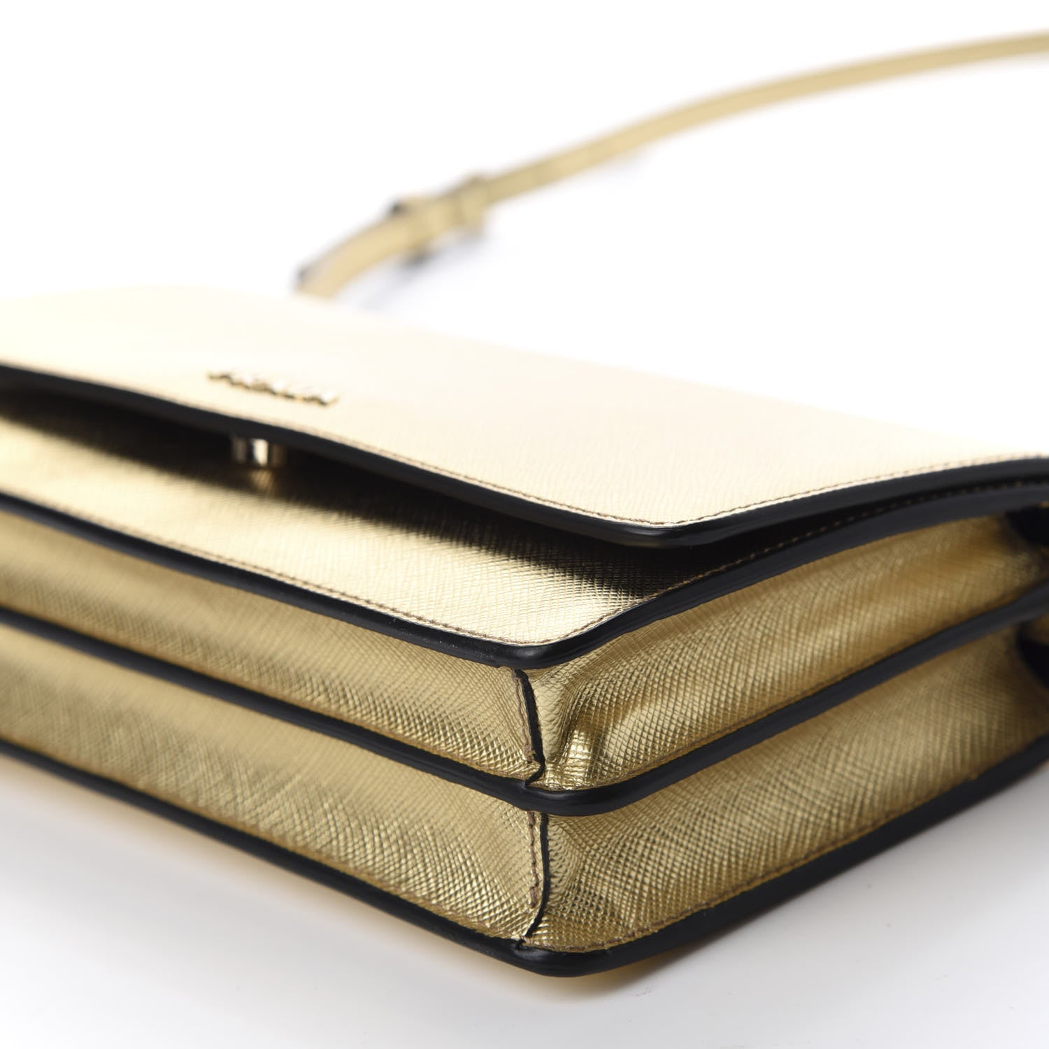 Prada Metallic Saffiano Metal Flap Wallet With Strap Platino 7 of 9