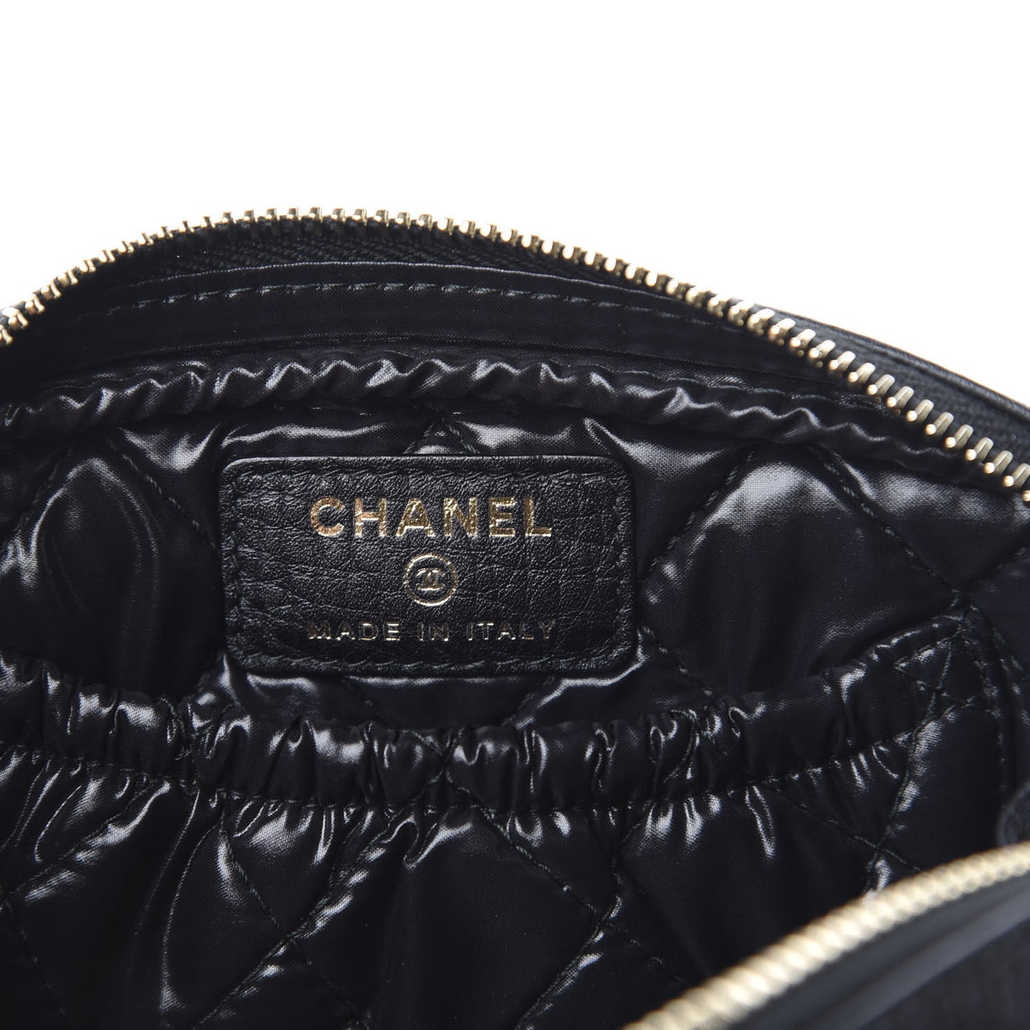 Grained Calfskin Quilted Small Curvy Pouch Cosmetic Case Black