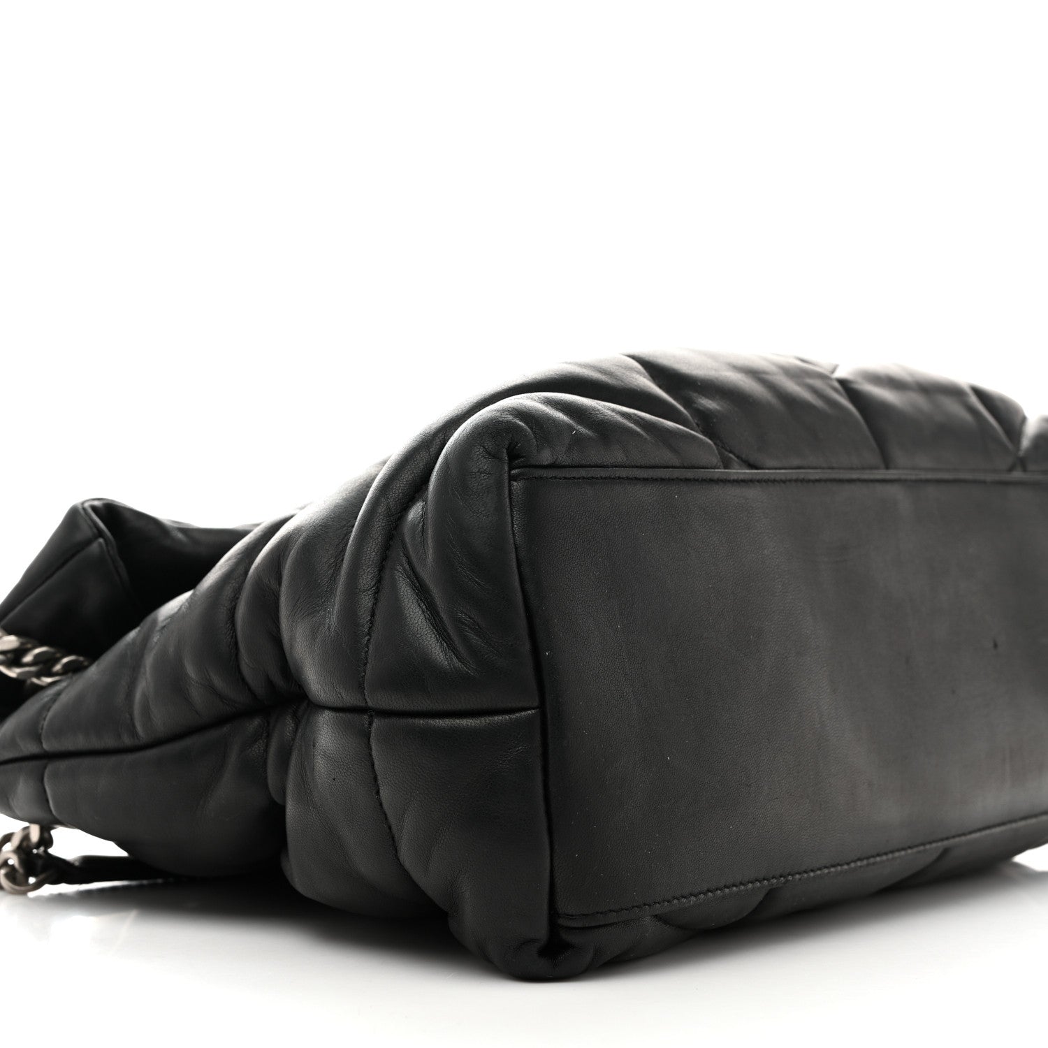 Saint Laurent Lambskin Quilted Medium Loulou Puffer Monogram Chain Satchel Black 10 of 11