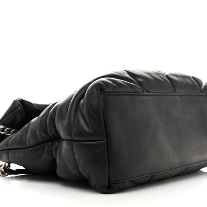 Saint Laurent Lambskin Quilted Medium Loulou Puffer Monogram Chain Satchel Black 10 of 11