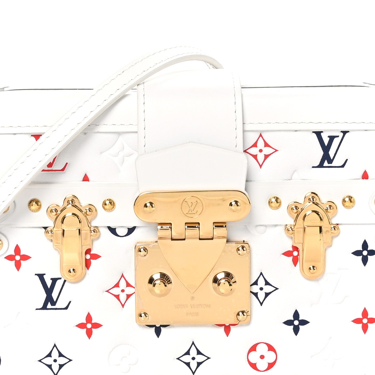 Lambskin Embossed Monogram Petite Malle Red White Blue