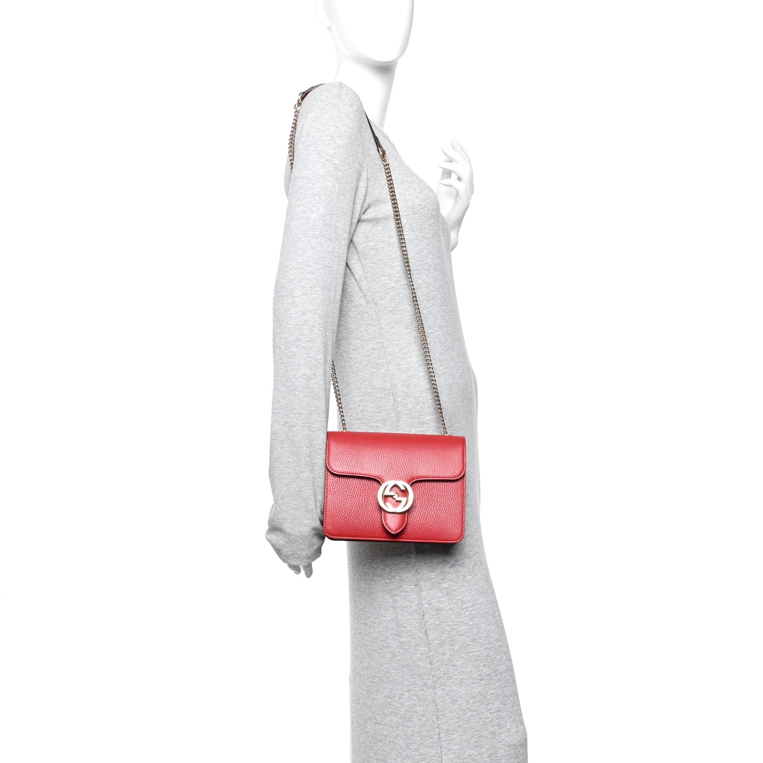 Gucci Dollar Calfskin Small Interlocking G Shoulder Bag Red 2 of 13