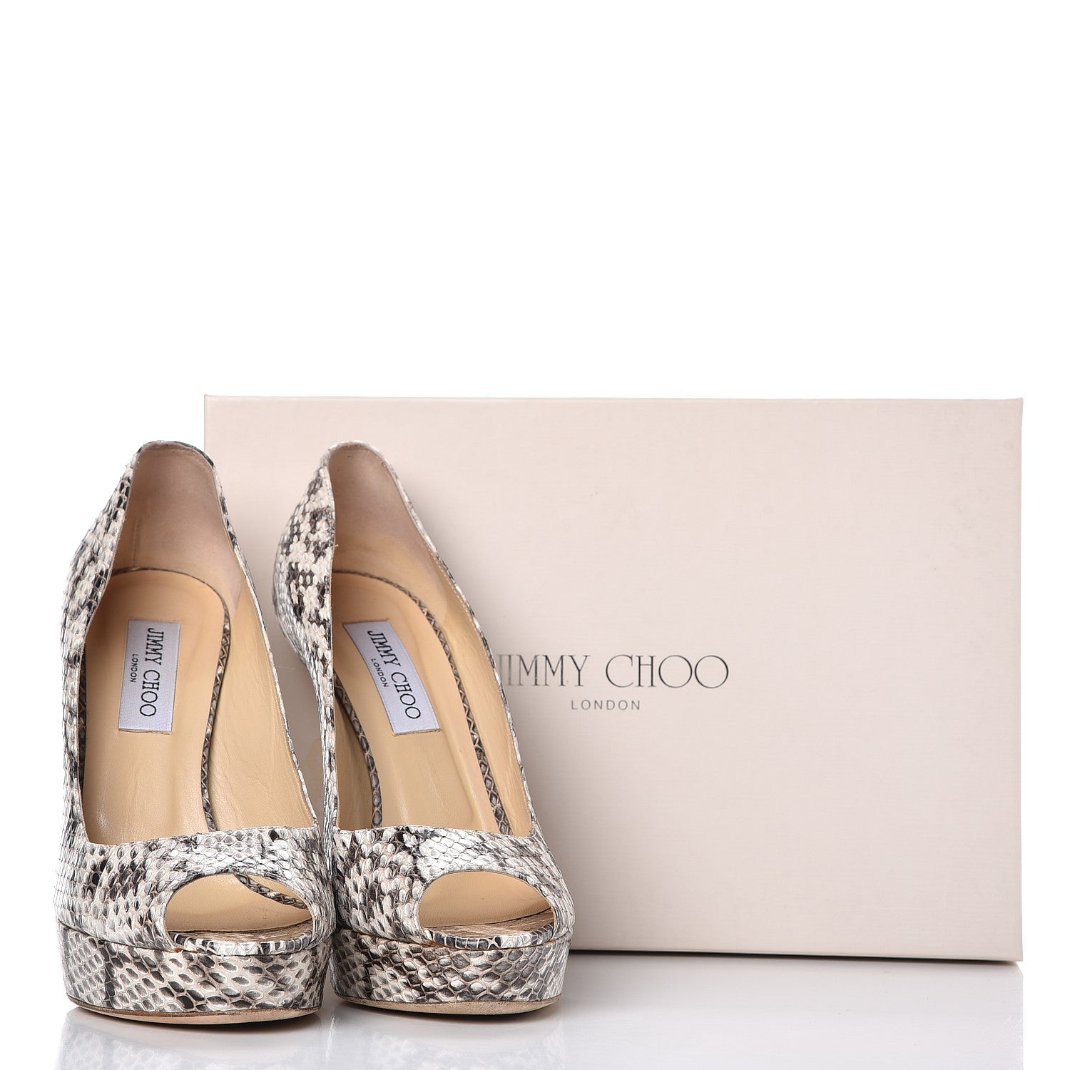 Jimmy Choo Glossy Elaphe Snakeskin Crown Peep Toe Pumps 40 Natural 12 of 12