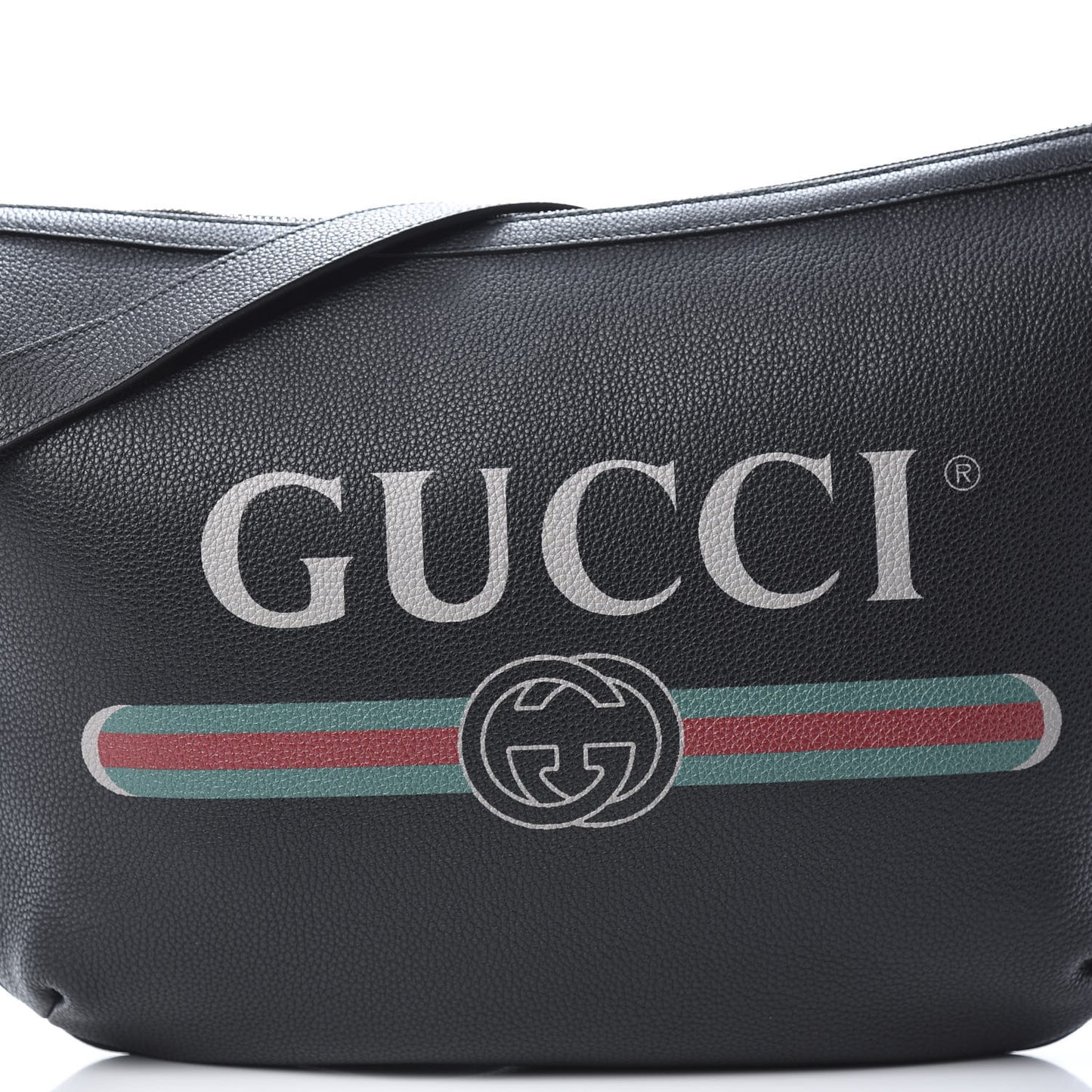 Grained Calfskin Logo Half Moon Hobo Black