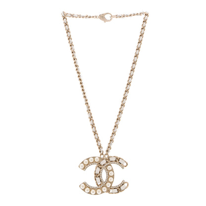 Chanel Pearl Crystal Lambskin Chain CC Necklace White Gold 3 of 7