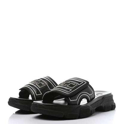 Gucci Nappa Grosgrain Logo Mens Velcro Chunky Slide Sandals 8 Black 3 of 7