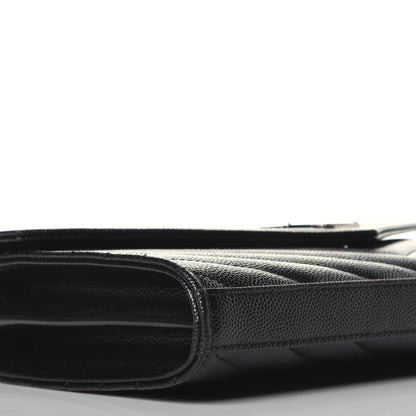 Saint Laurent Grain De Poudre Matelasse Chevron Monogram Chain Wallet Black 7 of 10