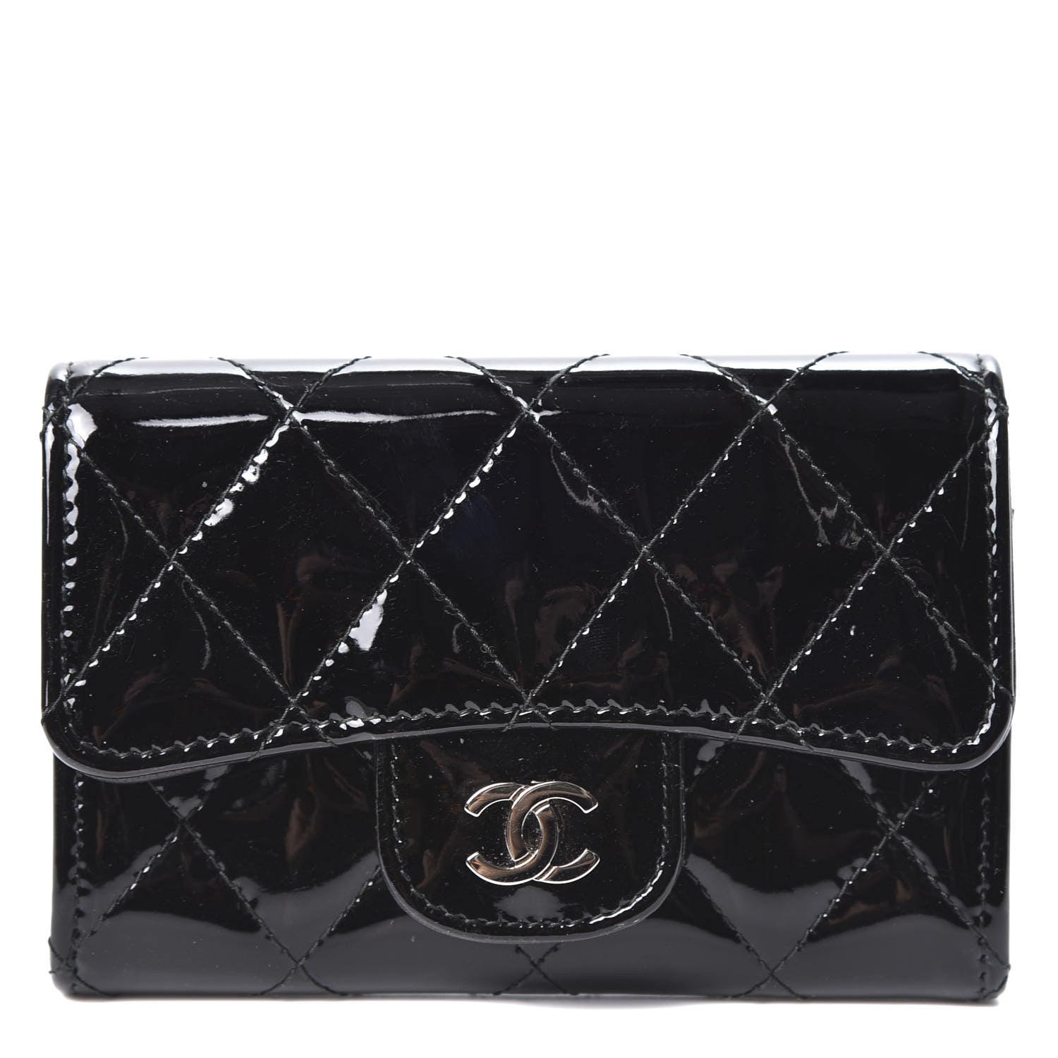 Chanel Patent Quilted Flap Card Holder Black 1 of 9