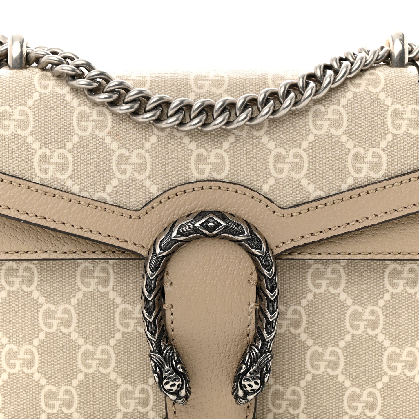 GG Supreme Monogram Textured Dollar Calfskin Mini Dionysus Shoulder Bag Beige Mystic White Oatmeal