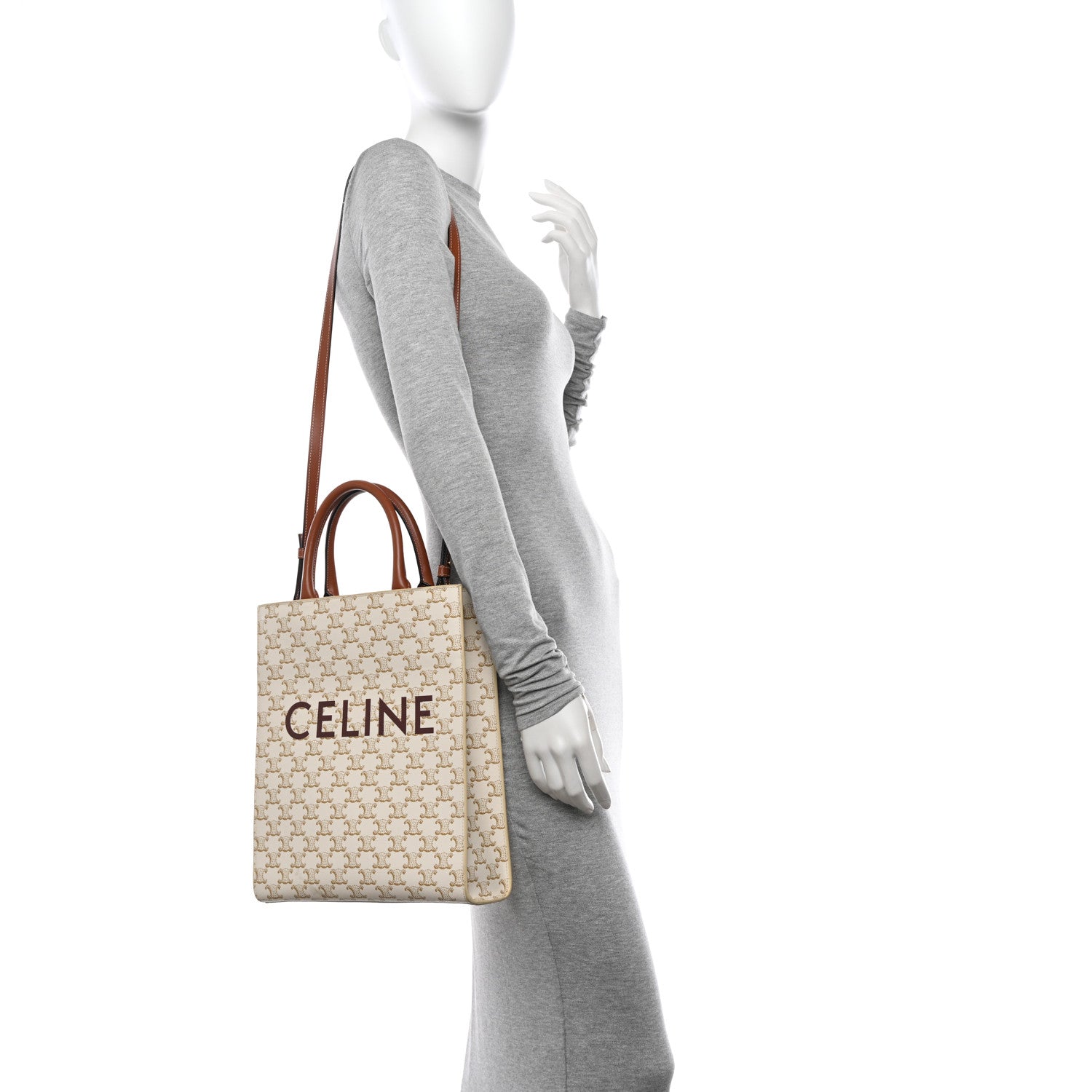 Celine Triomphe Canvas Calfskin Small Vertical Cabas White 2 of 9